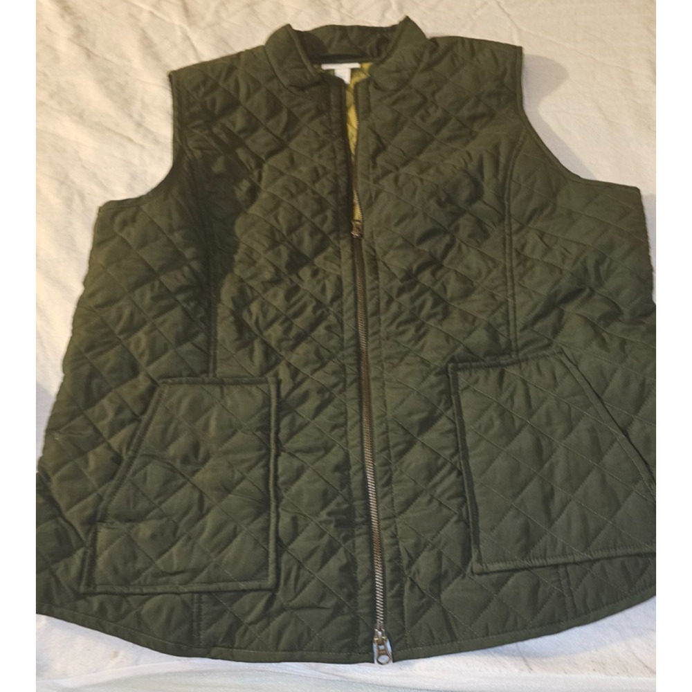 NWOT Tag J. Jill Heritage Quilted Vest - Size XL (16-18) Drk Green/Gold